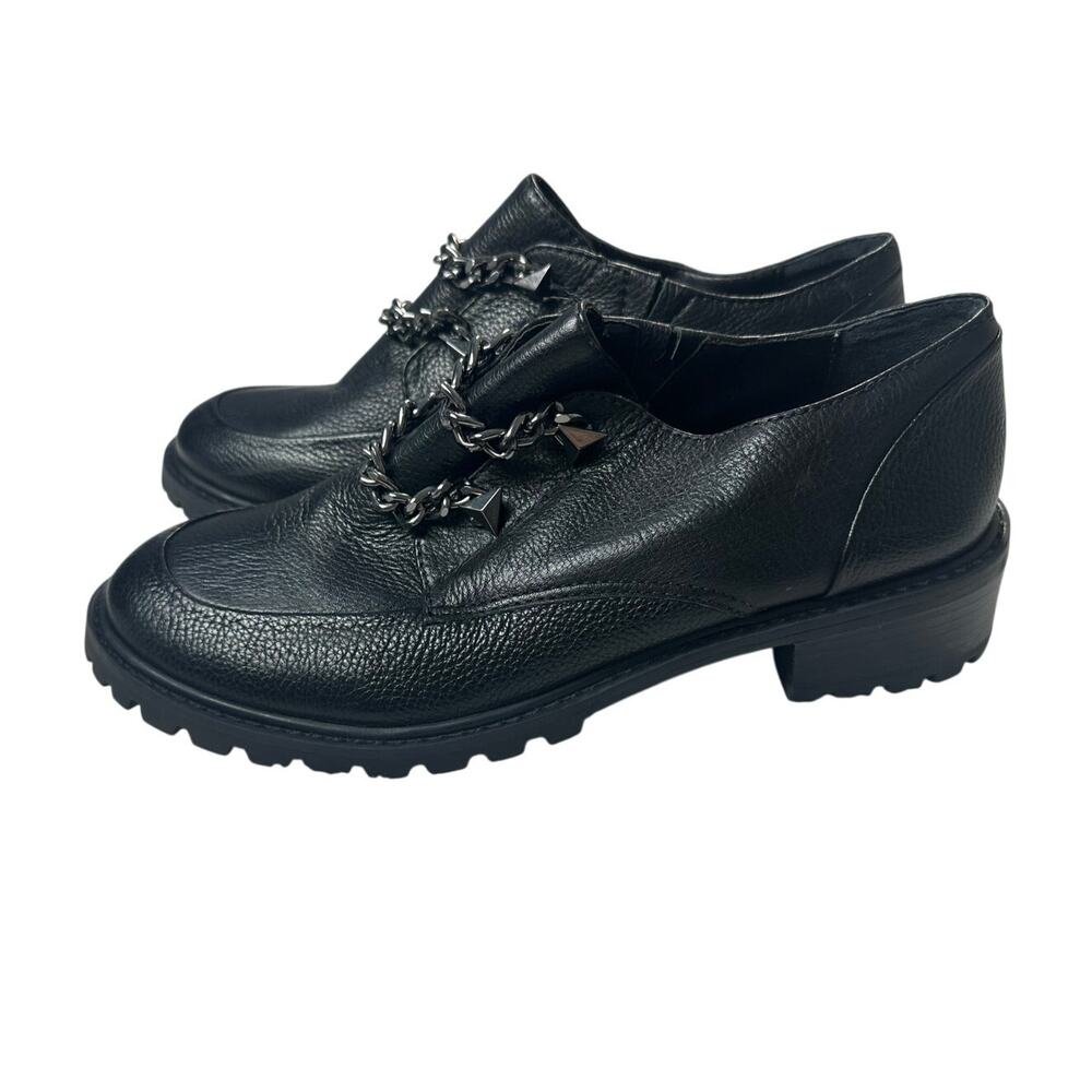 Schutz‎ Ruteh Loafer Women 9.5 Black Excellent Leather Lug Sole Studded Chain